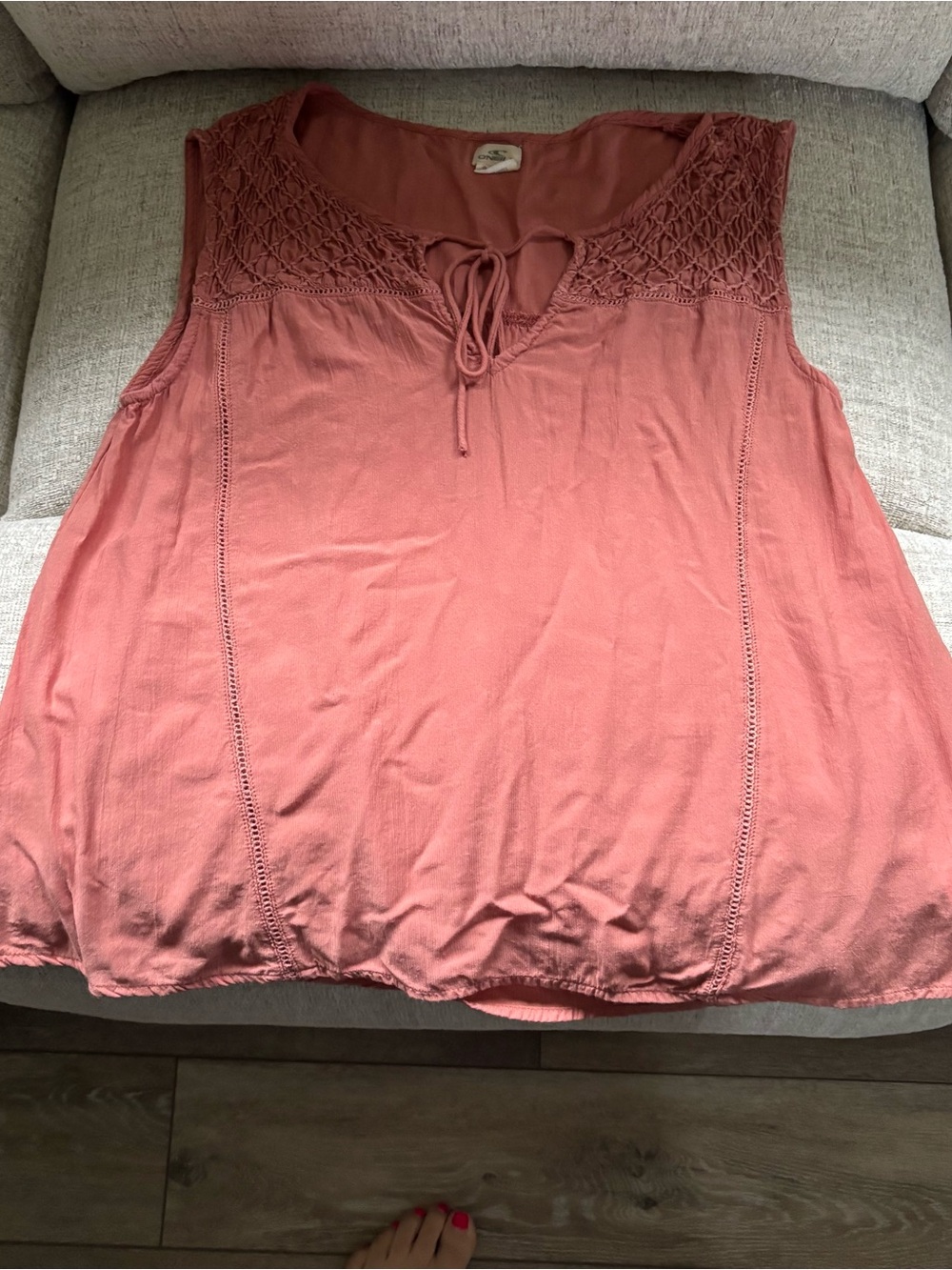 O'Neill Coral Crochet Yoke Tank with Tie